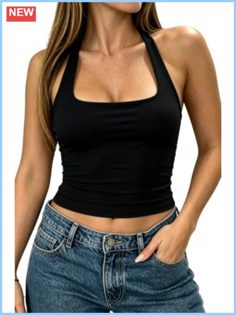 Racerback Tank Top Women Double Lined Crop Square Neck Sleeveless Modal